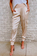 Fashion Style High Waist Satin Pants with Pockets