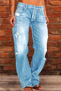 Margovil Casual One Button Ripped Jeans with Pockets