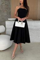 Margovil Strapless Open Back Waisted Swing Midi Dress
