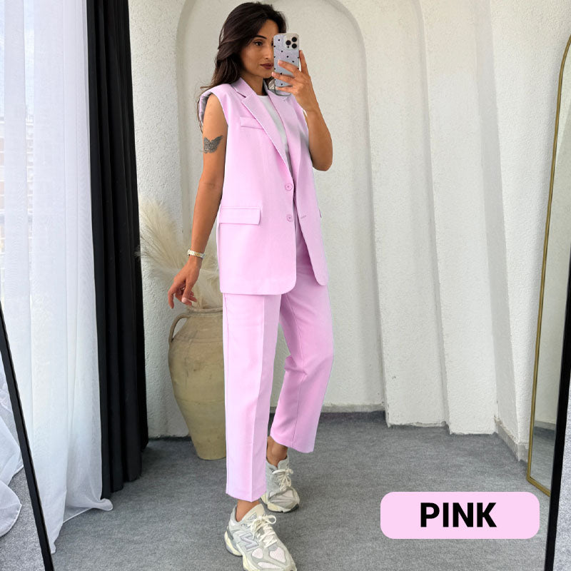 ⏰Last Day Sale 49% Off💖Women’s Stylish Sleeveless Blazer & High-Waisted Pants Set