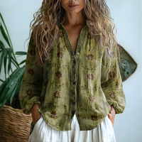 Toinette™ - Vintage Blouse With Leaf Print