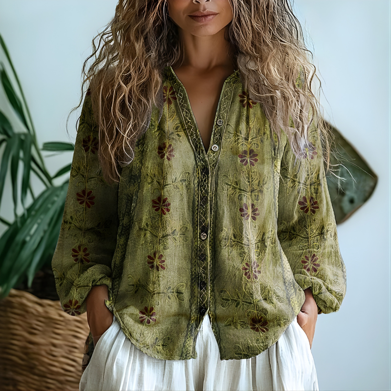 Toinette™ Vintage Blouse With Leaf Print