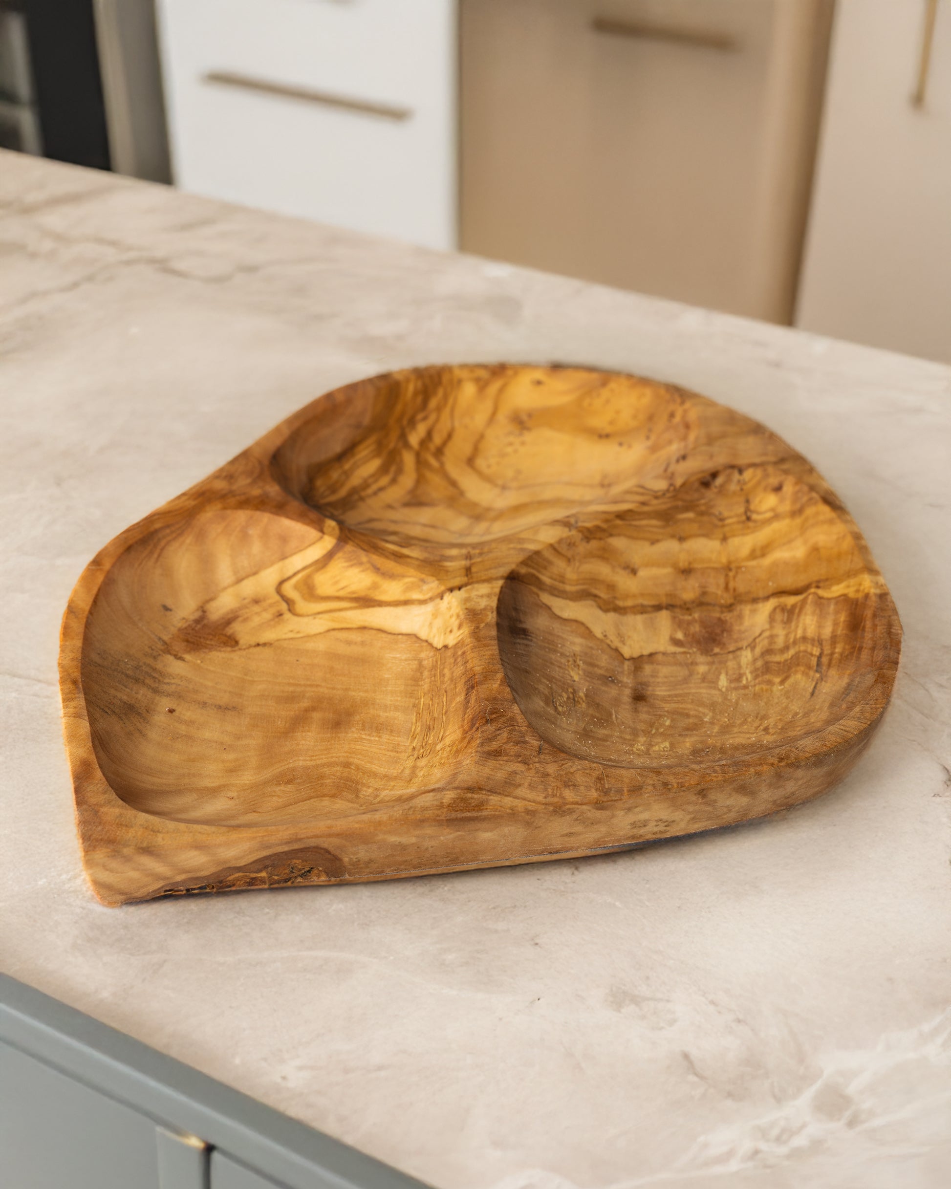 Handmade Olive Wood 3-Section Olive Dish