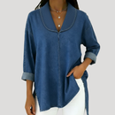 Camille™ Faux Denim Shawl Collar Blouse