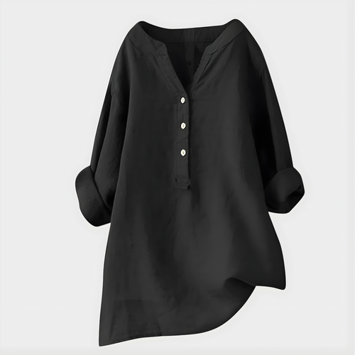 Veronique™ Elegant Cotton-Linen V-Neck Blouse