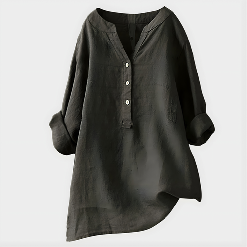 Veronique™ Elegant Cotton-Linen V-Neck Blouse