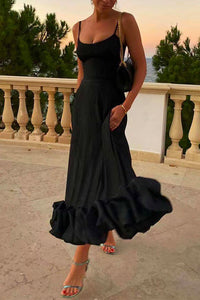 Margovil High Waist Ruffle Hem Swing Maxi Cami Party Dress