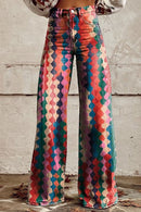 High Rise Color Block Printed Wide Leg Pants