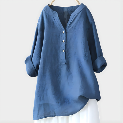 Veronique™ Elegant Cotton-Linen V-Neck Blouse