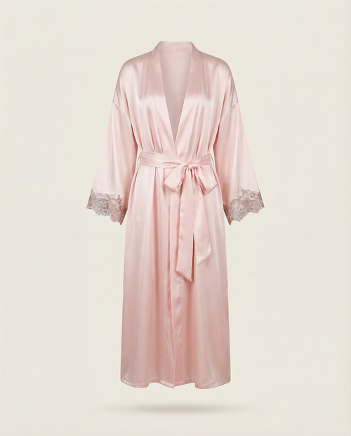 Margo Silk Long Robe in Rose
