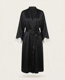 Margo Silk Long Robe in Noir