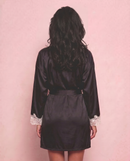 Maya Silk Short Robe in Noir
