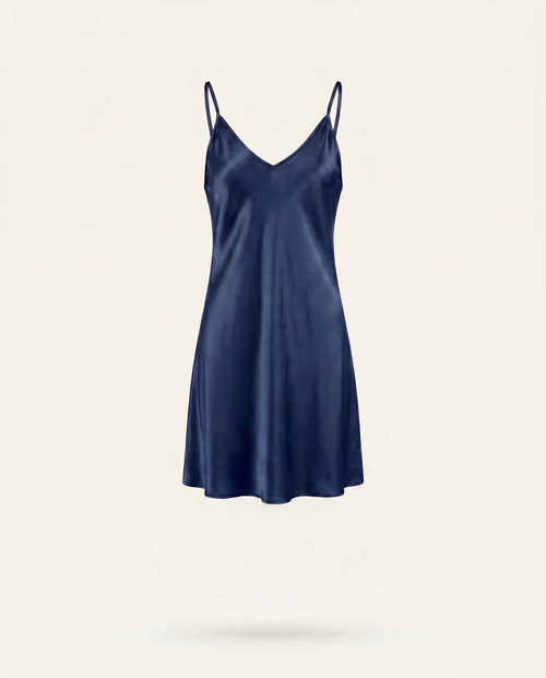 Mia Mini Silk Dress in Navy Blue
