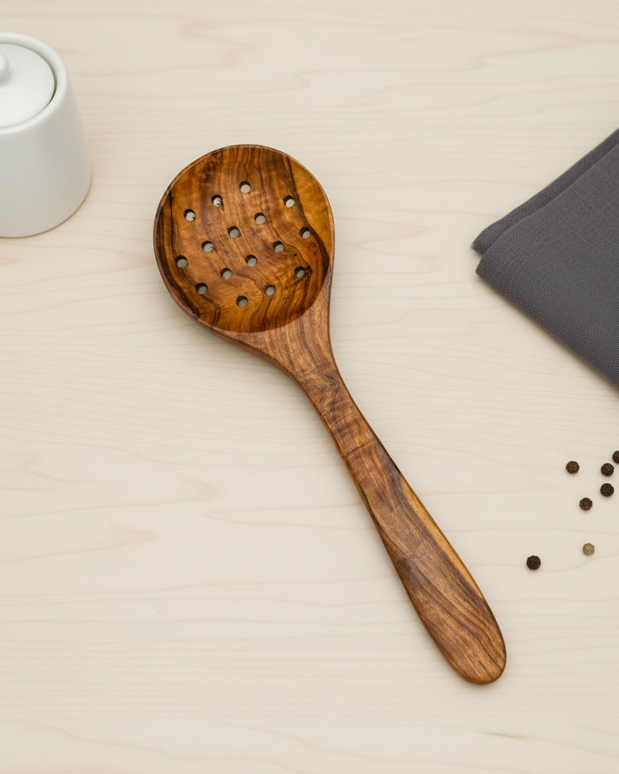 Handmade Olive Wood Slotted Spoon