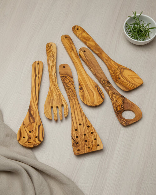 Olive Wood Kitchen Utensil Set – 6 pcs