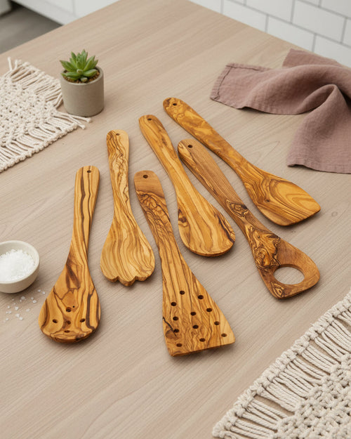 Olive Wood Kitchen Utensil Set – 6 pcs