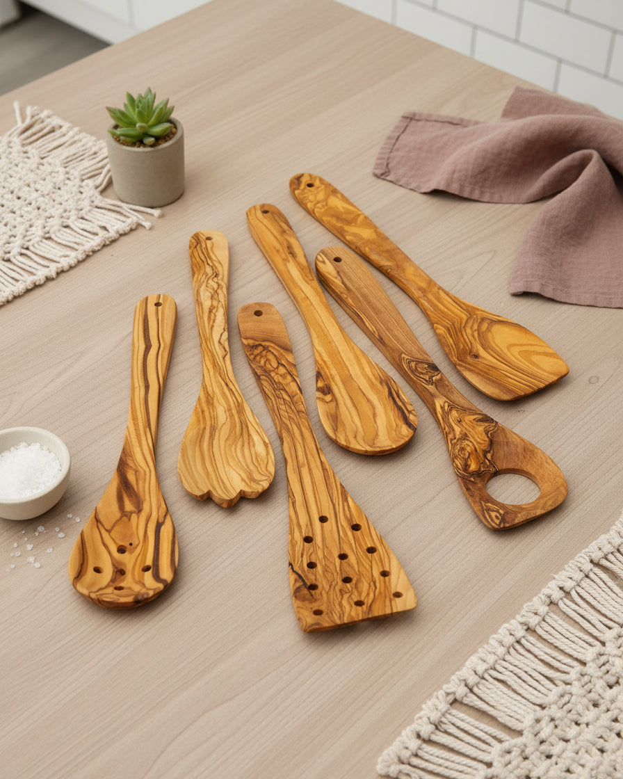 Olive Wood Kitchen Utensil Set – 6 pcs