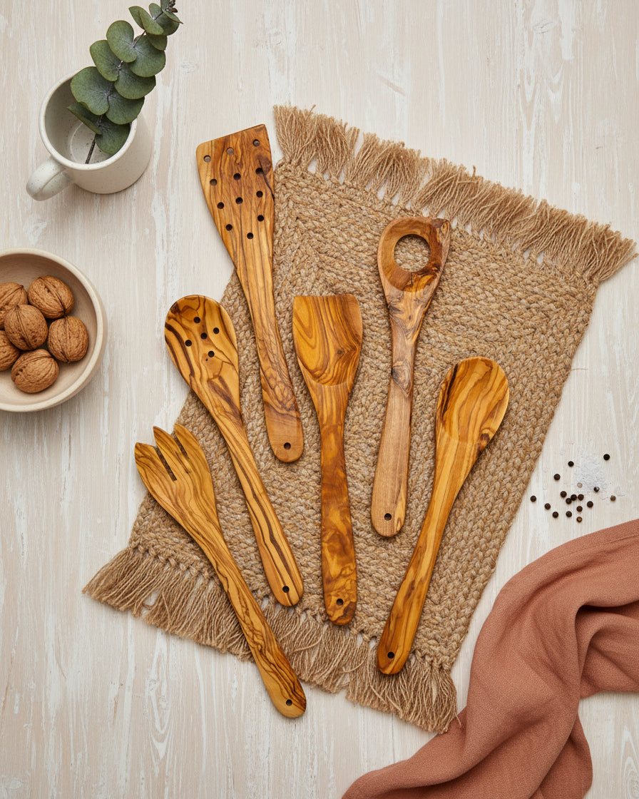 Olive Wood Kitchen Utensil Set – 6 pcs