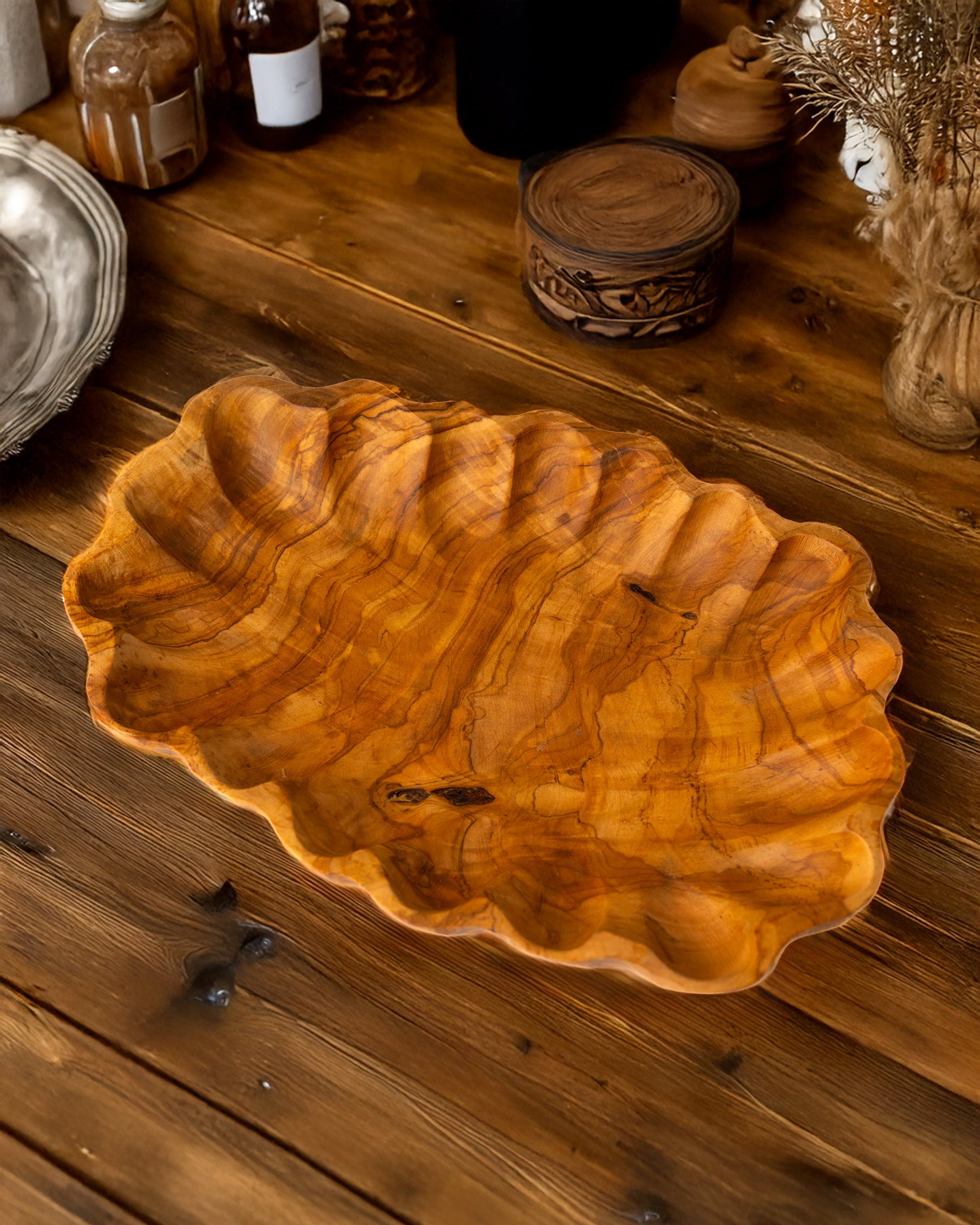 Handmade Olive Wood Curved Serving Tray