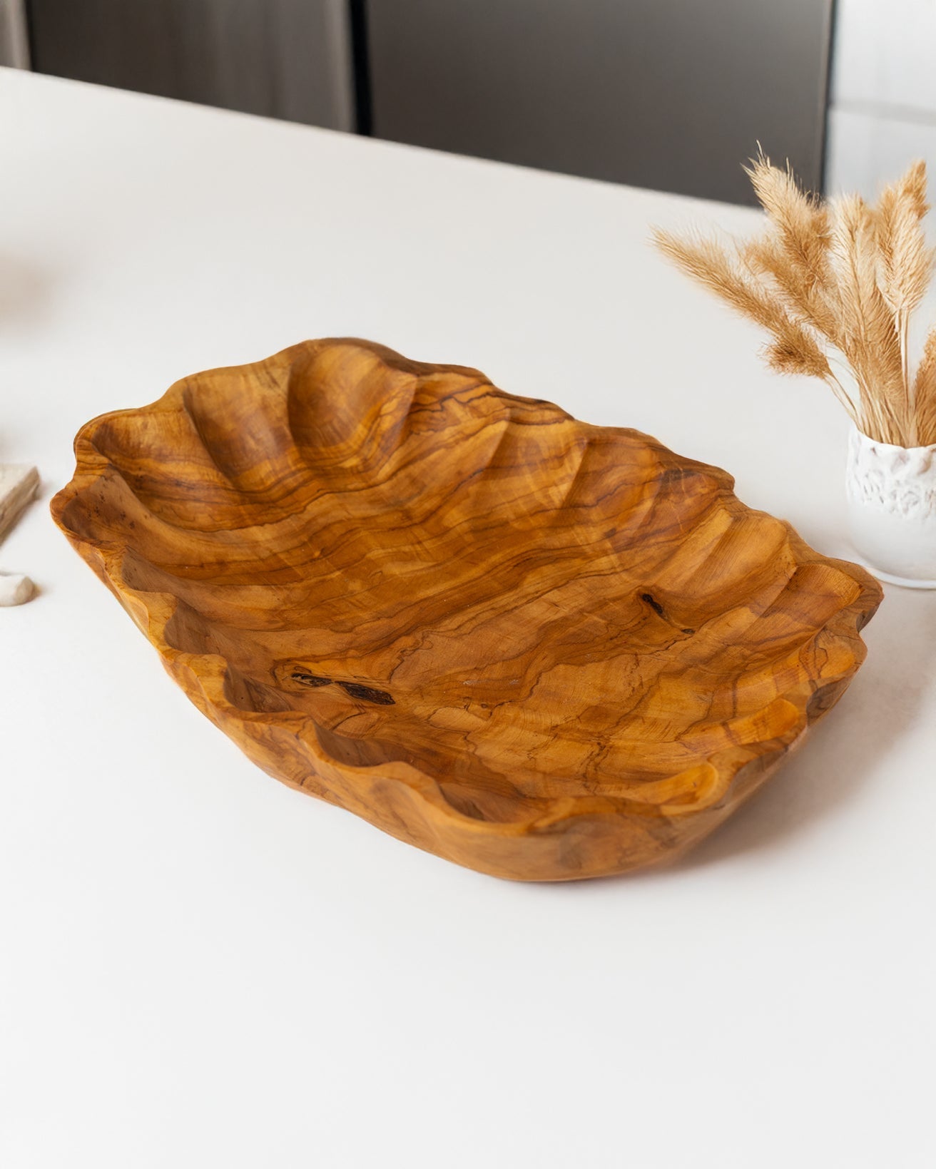 Handmade Olive Wood Curved Serving Tray