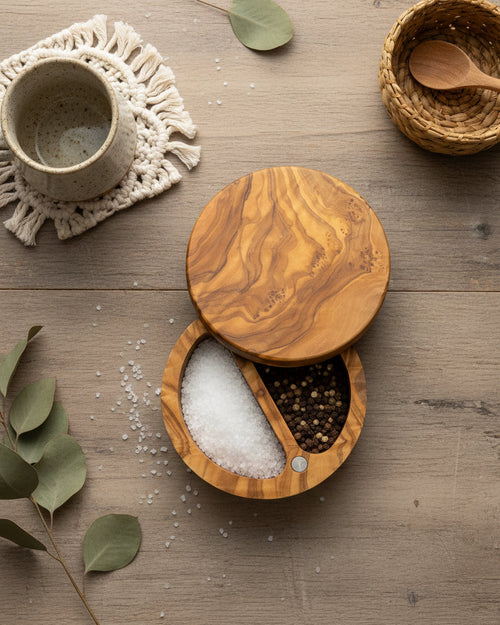 Olive Wood Spice Box with Magnetic Lid