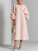 Pink Floral Button-down Midi Dress With Striking Floral Cuffs