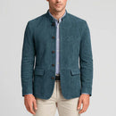 Suede blazer with Chinese collar