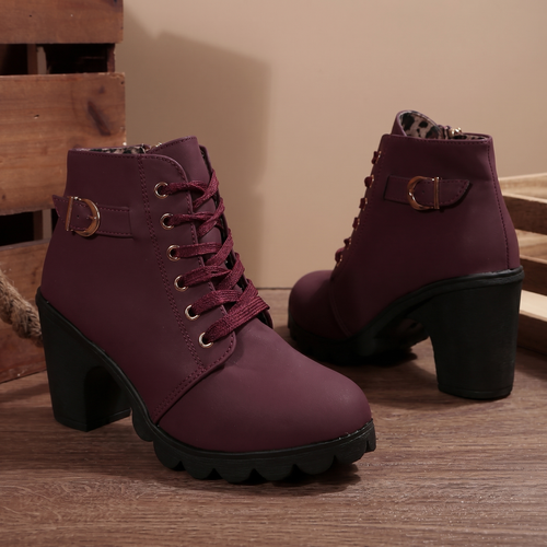 KATNI™ - Chic Lace-Up Metal Buckle Chunky Ankle Boots