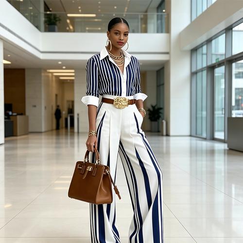 ⏳Time-Limited Special⏰Women's Striped Shirt & Wide-Leg Pants 2-Piece Set